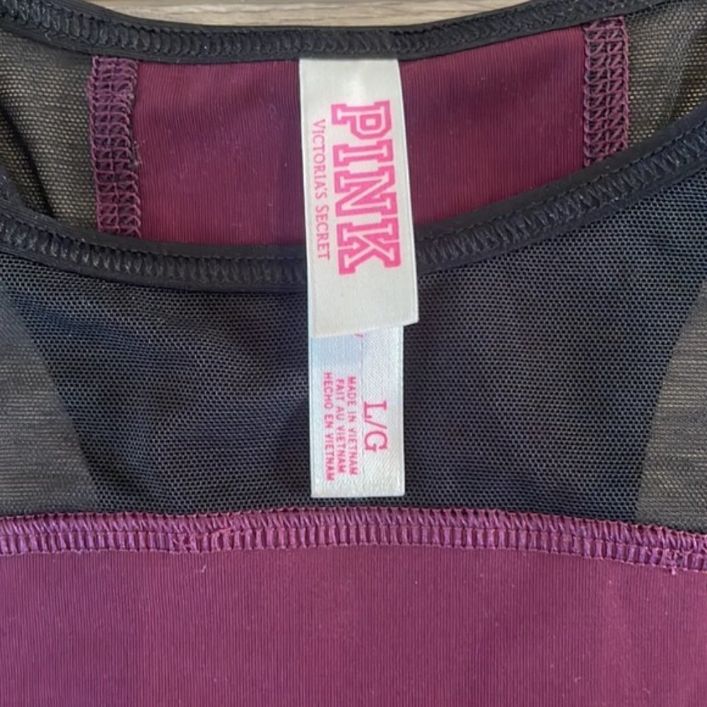 EC PINK by Victoria Secret “Haut Court” Sports Bra - Size L Purple / Bla… - Picture 2 of 3